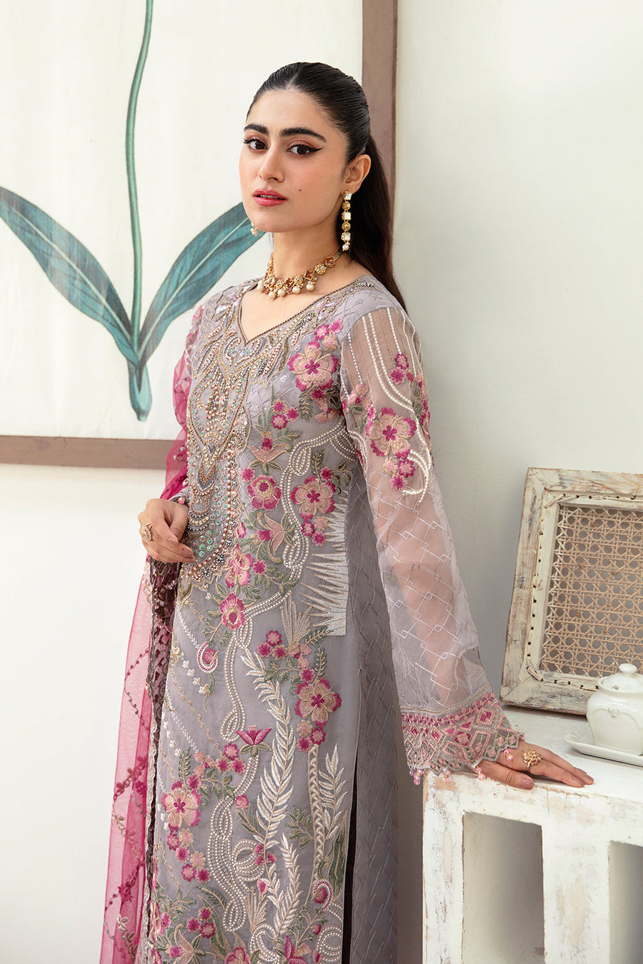 Ramsha Minhal Vol-10 Embroidered Organza Unstitched 3Pc Suit M-1008