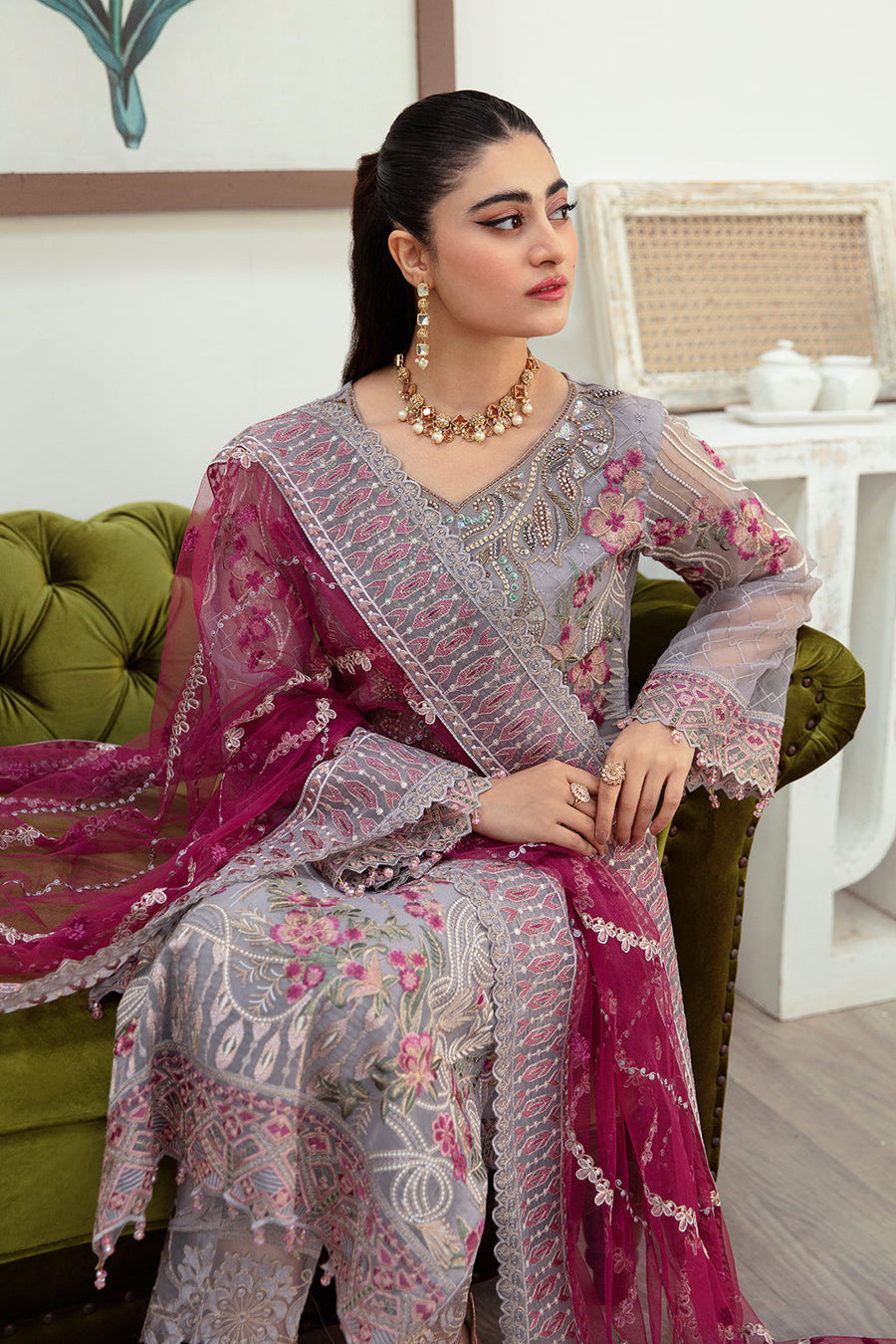 Ramsha Minhal Vol-10 Embroidered Organza Unstitched 3Pc Suit M-1008
