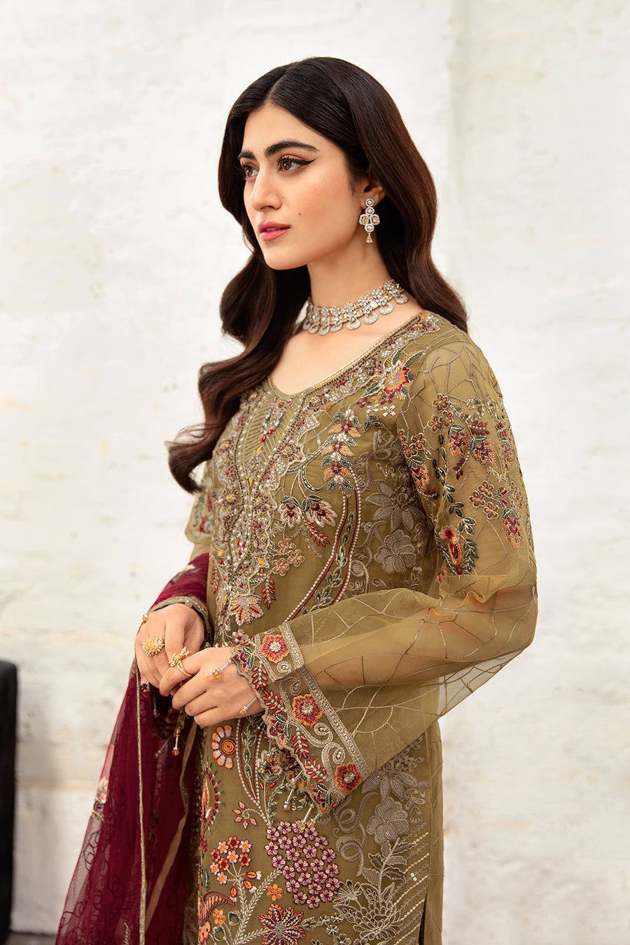 Ramsha Minhal Vol-10 Embroidered Organza Unstitched 3Pc Suit M-1010