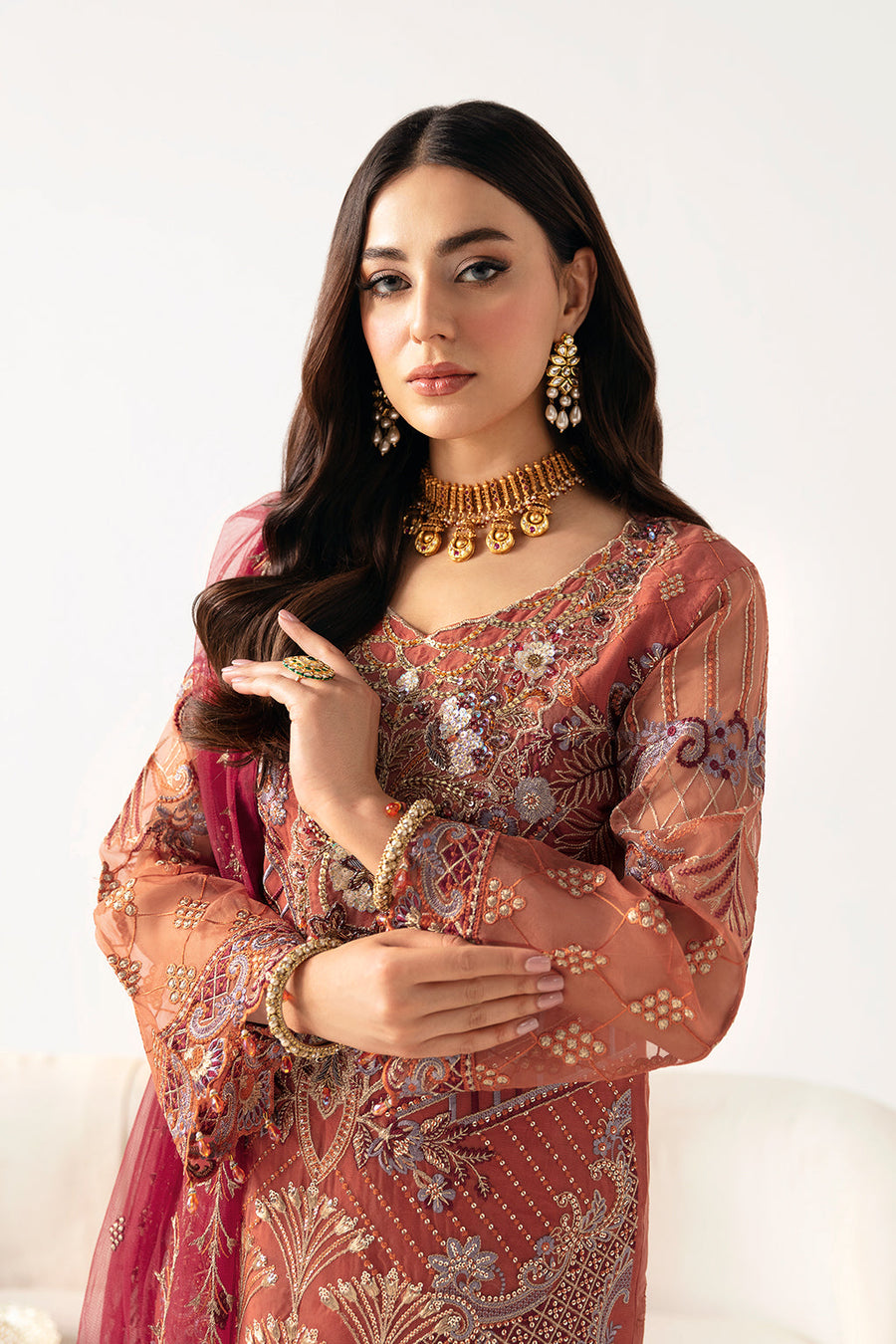 Ramsha Minhal Vol-11 Embroidered Organza Unstitched 3Pc Suit M-1103