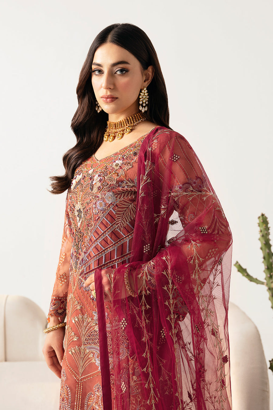 Ramsha Minhal Vol-11 Embroidered Organza Unstitched 3Pc Suit M-1103