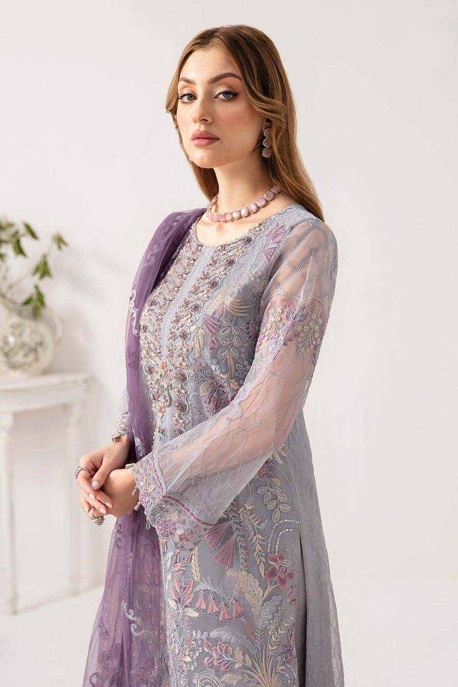 Ramsha Minhal Vol-11 Embroidered Organza Unstitched 3Pc Suit M-1104