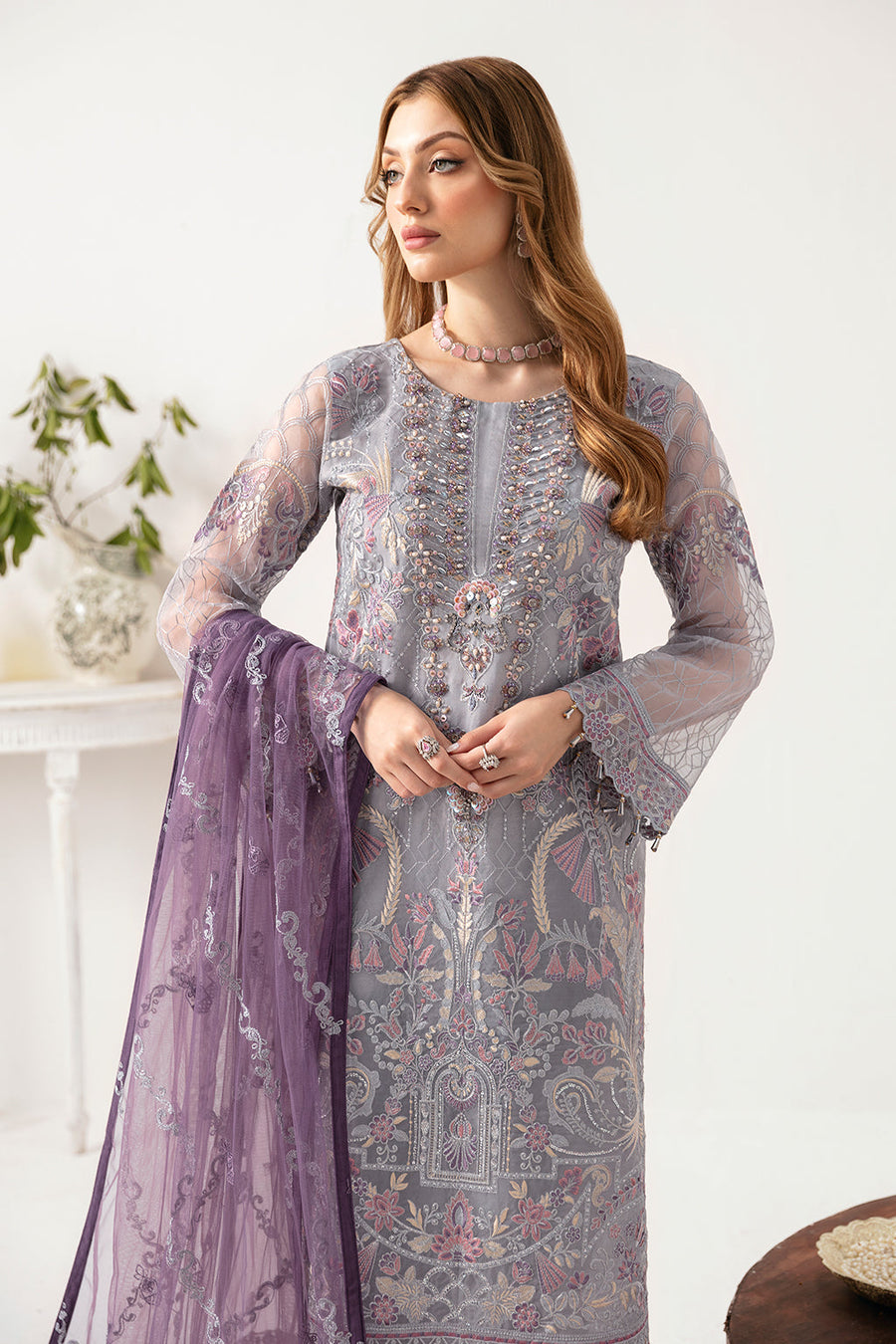 Ramsha Minhal Vol-11 Embroidered Organza Unstitched 3Pc Suit M-1104