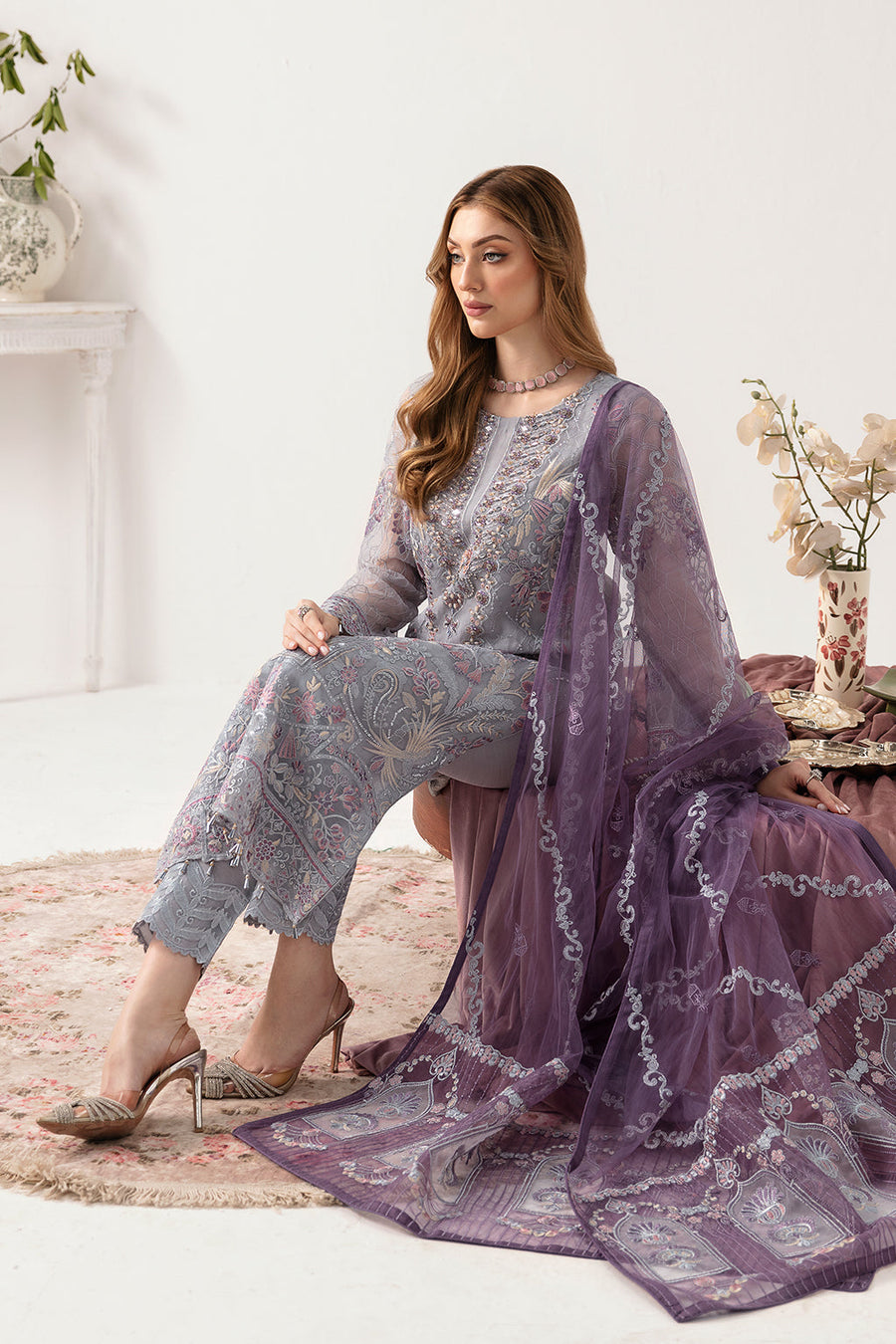 Ramsha Minhal Vol-11 Embroidered Organza Unstitched 3Pc Suit M-1104