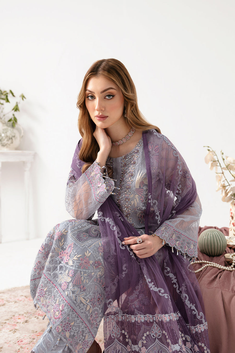 Ramsha Minhal Vol-11 Embroidered Organza Unstitched 3Pc Suit M-1104
