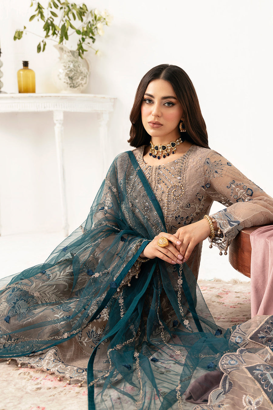 Ramsha Minhal Vol-11 Embroidered Organza Unstitched 3Pc Suit M-1106