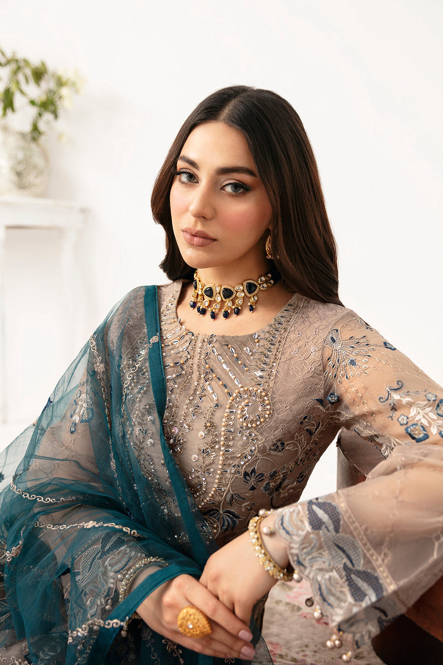 Ramsha Minhal Vol-11 Embroidered Organza Unstitched 3Pc Suit M-1106