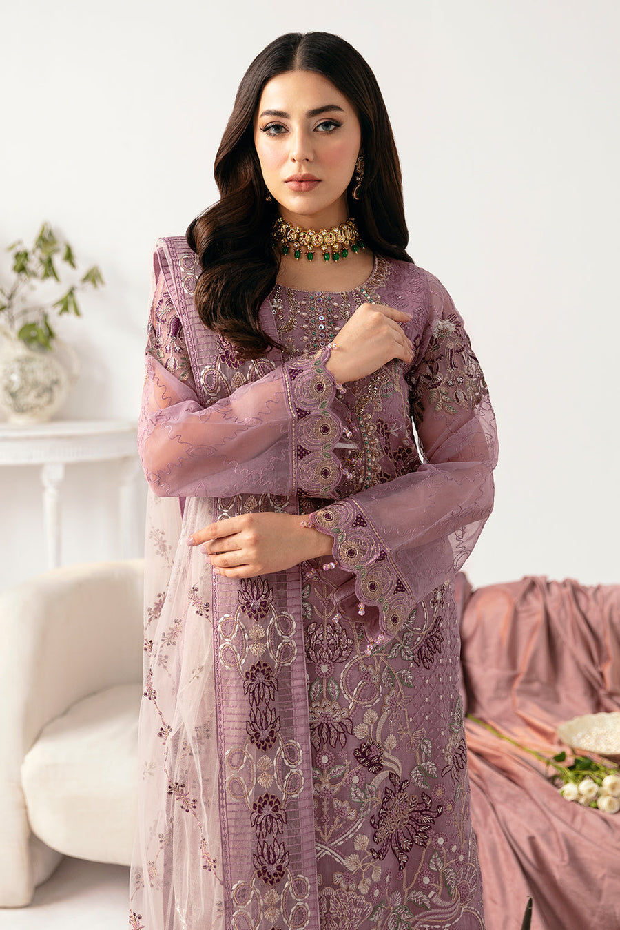 Ramsha Minhal Vol-11 Embroidered Organza Unstitched 3Pc Suit M-1107