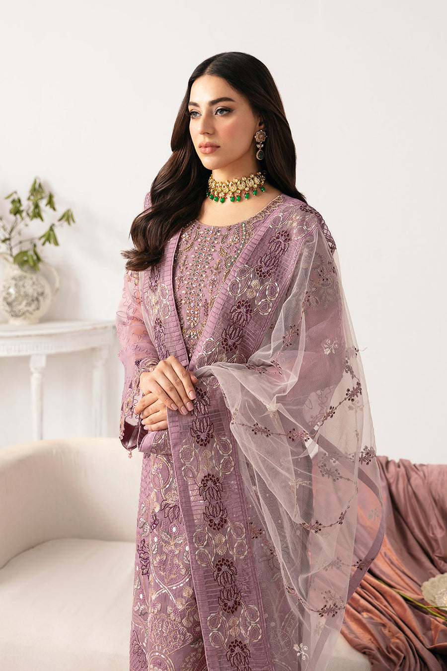 Ramsha Minhal Vol-11 Embroidered Organza Unstitched 3Pc Suit M-1107