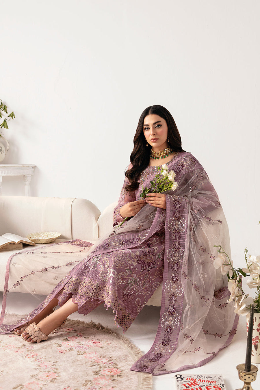 Ramsha Minhal Vol-11 Embroidered Organza Unstitched 3Pc Suit M-1107