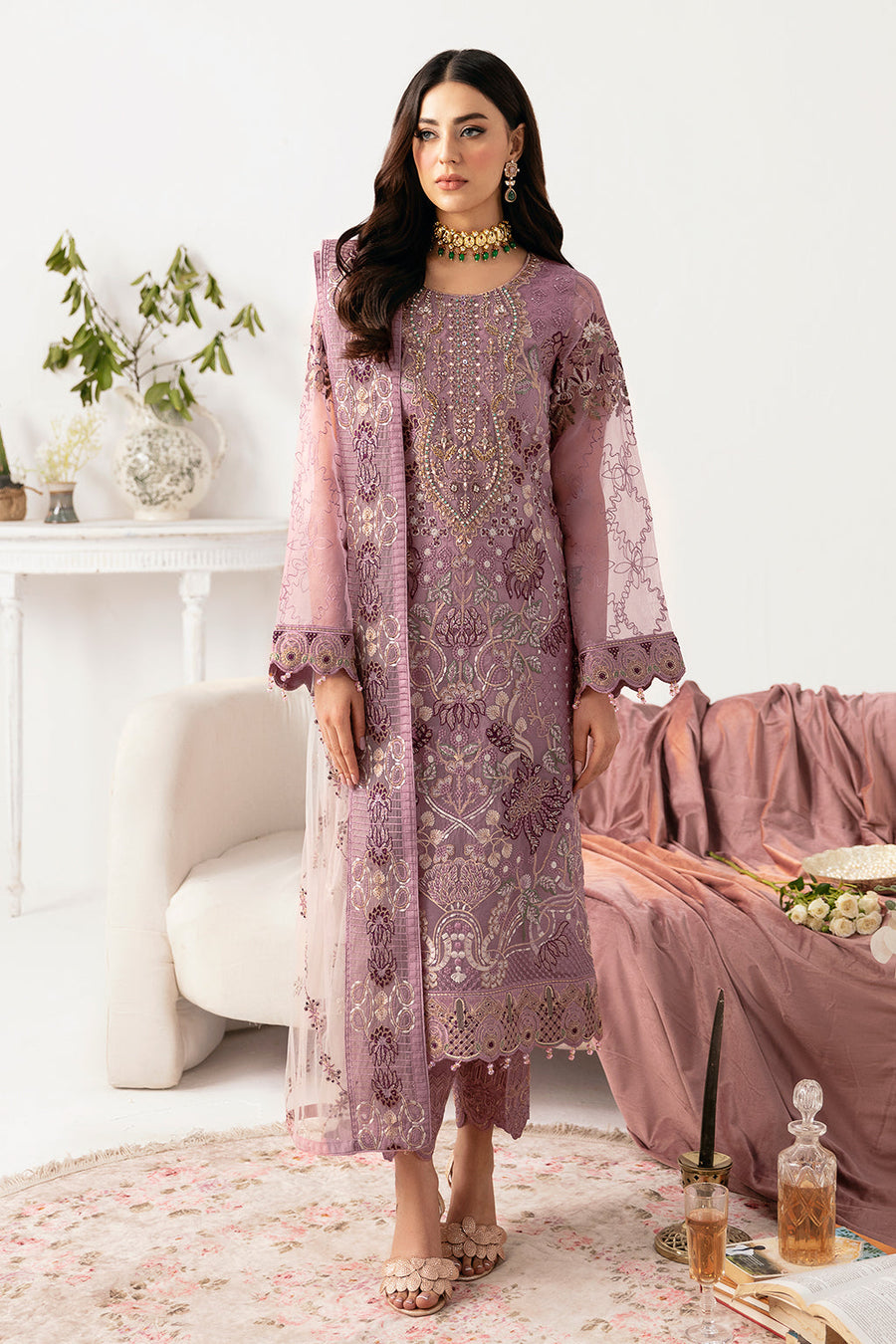 Ramsha Minhal Vol-11 Embroidered Organza Unstitched 3Pc Suit M-1107