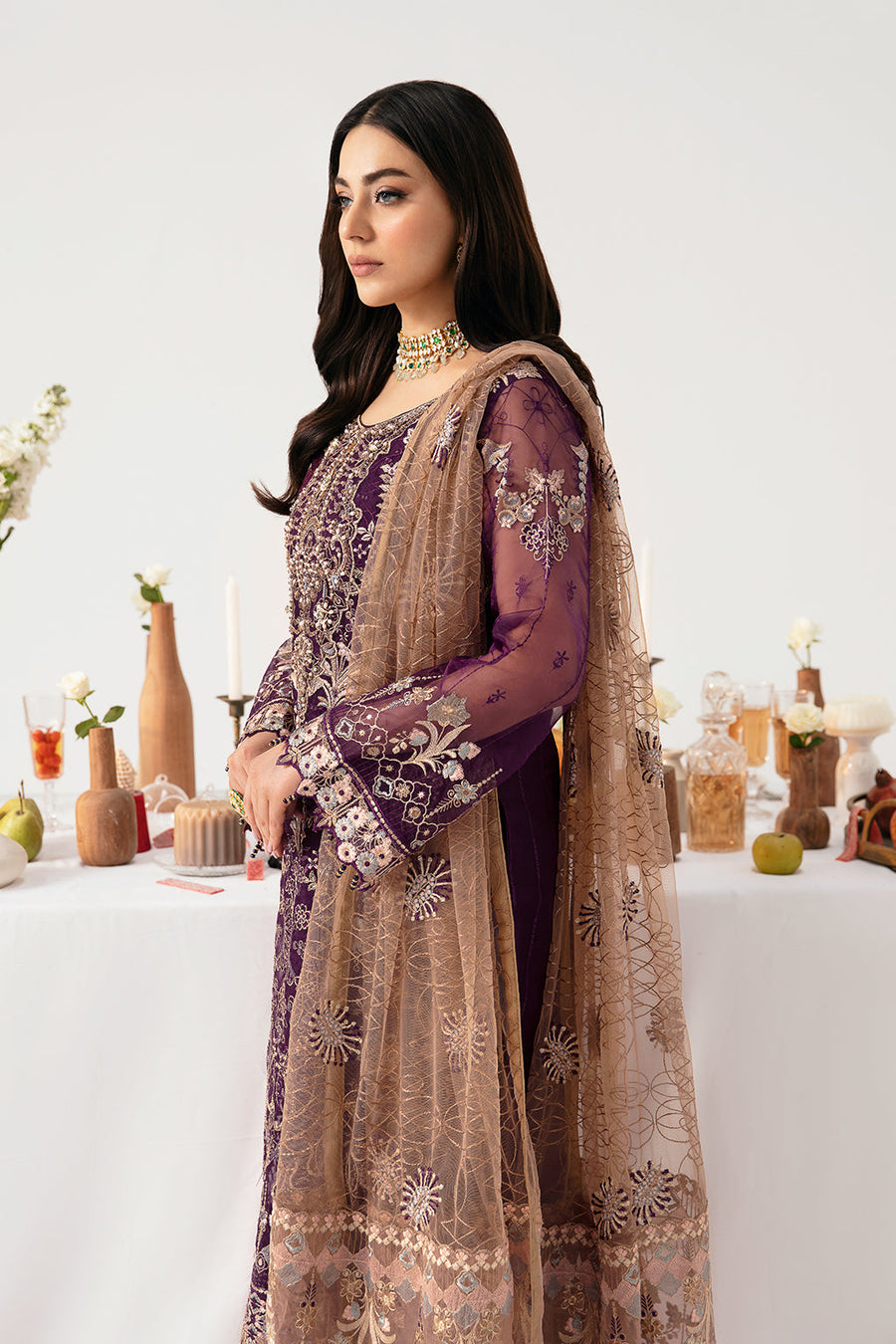 Ramsha Minhal Vol-11 Embroidered Organza Unstitched 3Pc Suit M-1109