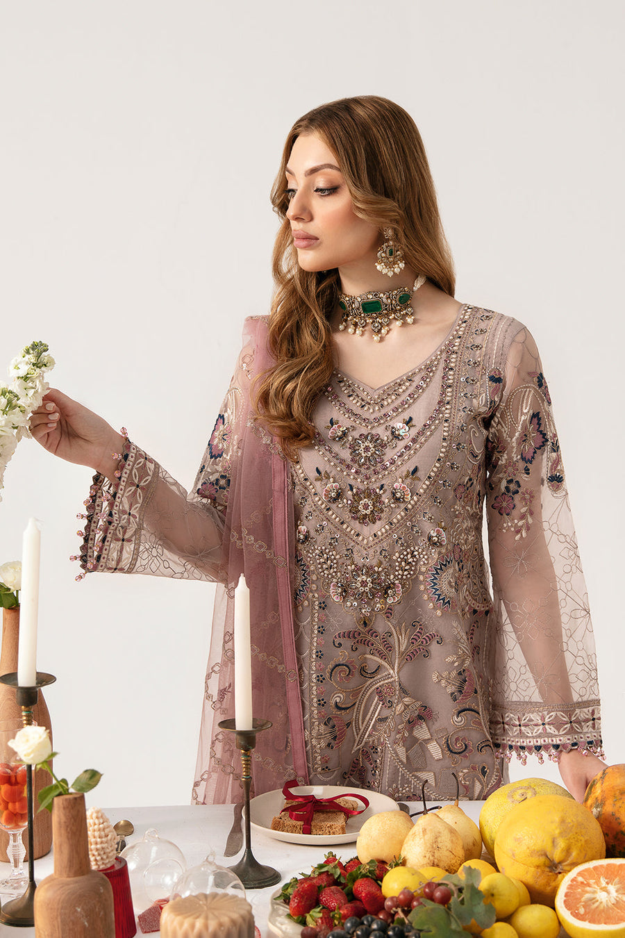 Ramsha Minhal Vol-11 Embroidered Organza Unstitched 3Pc Suit M-1110