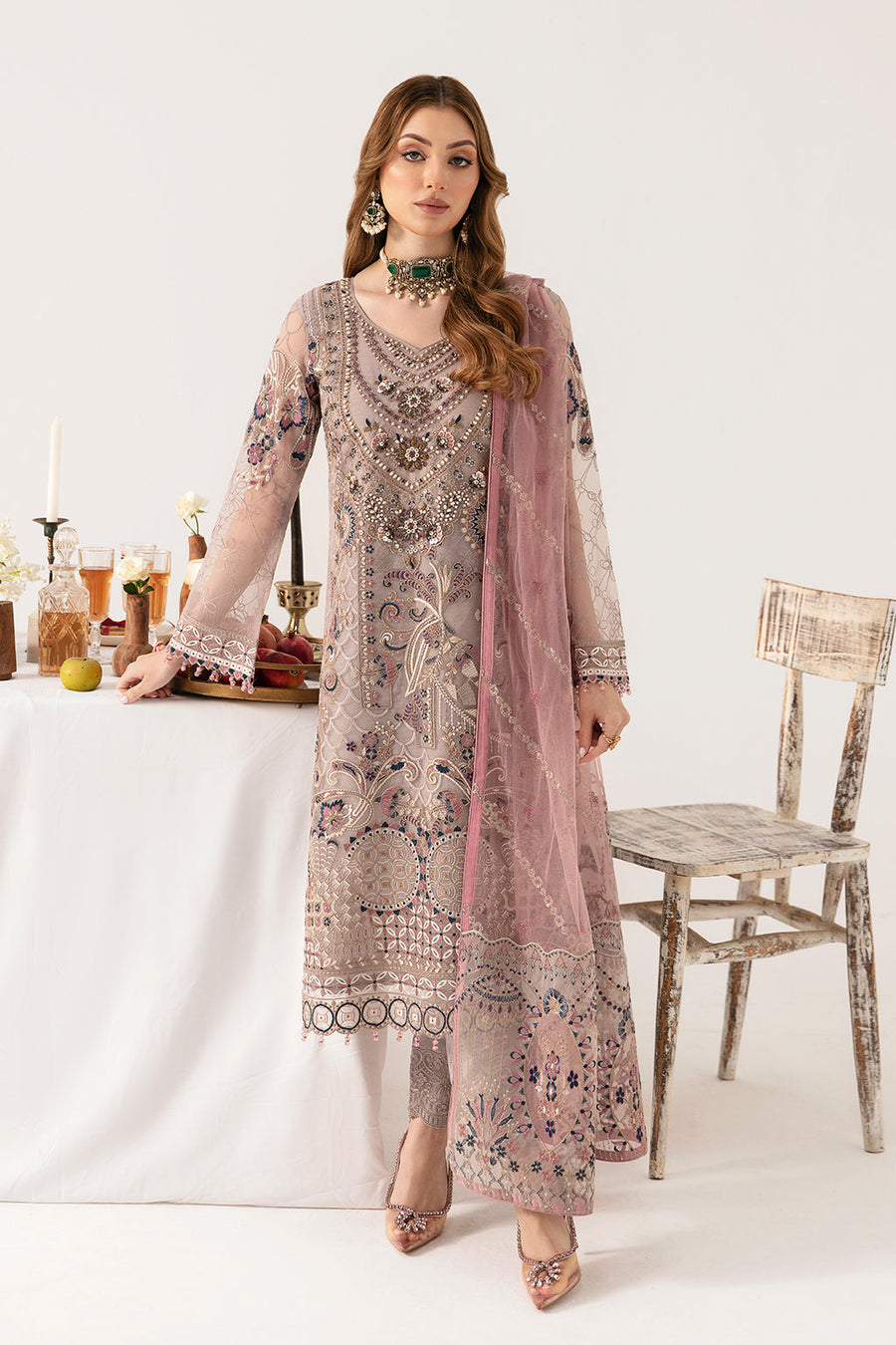 Ramsha Minhal Vol-11 Embroidered Organza Unstitched 3Pc Suit M-1110