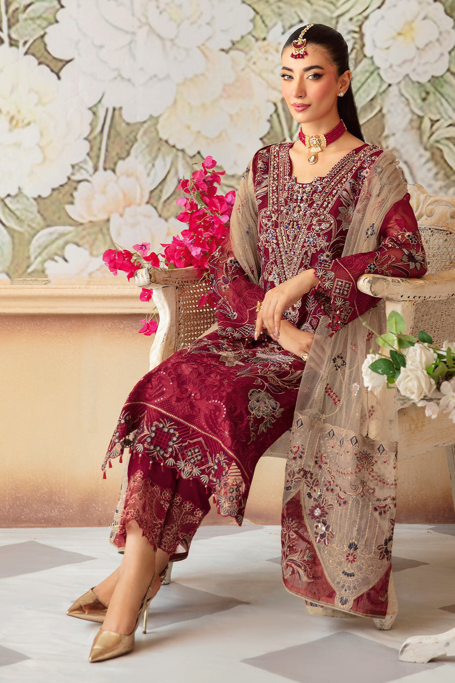 Ramsha Minhal Vol-12 Embroidered Organza Unstitched 3Pc Suit M-1201