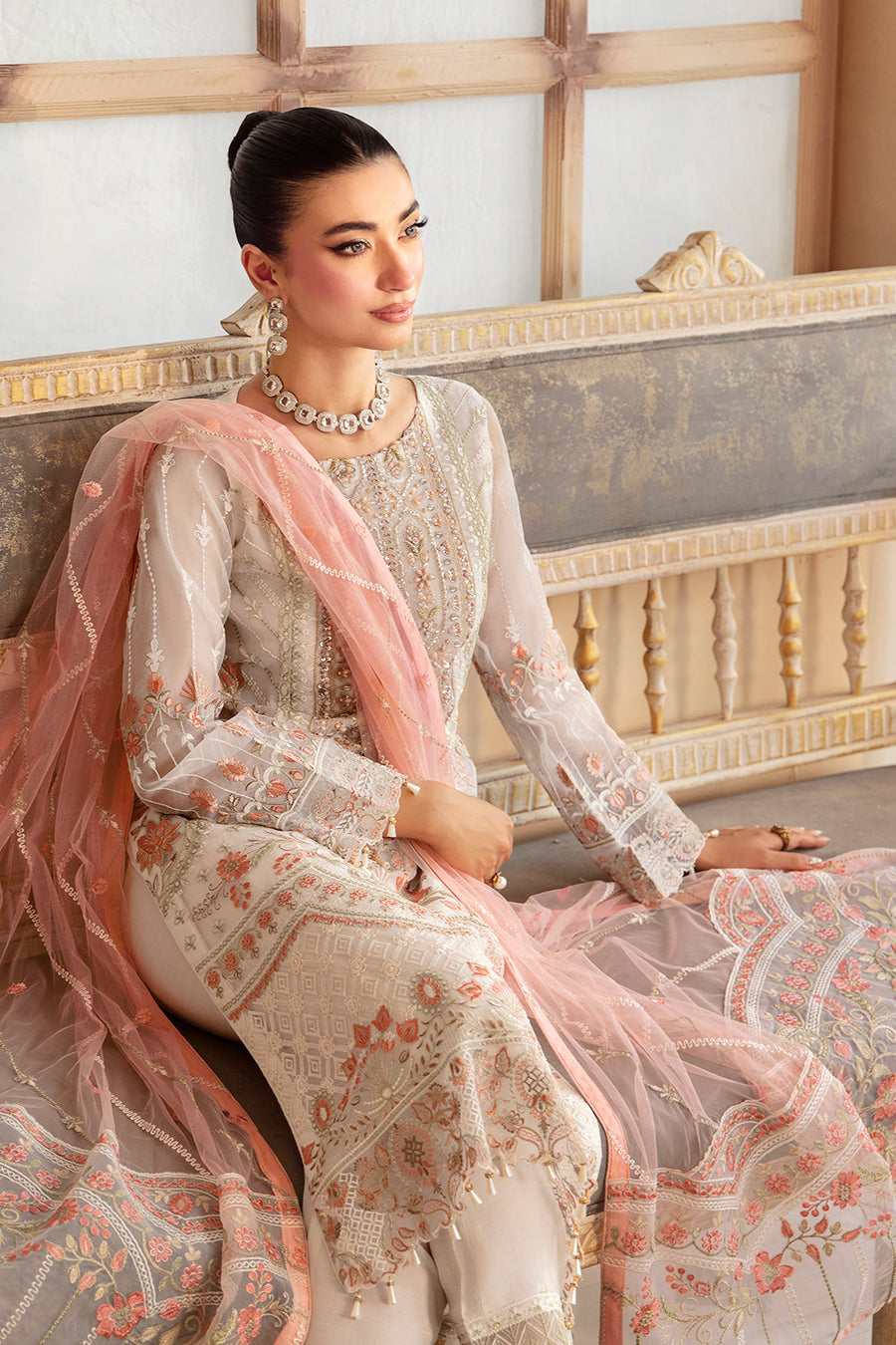 Ramsha Minhal Vol-12 Embroidered Organza Unstitched 3Pc Suit M-1203