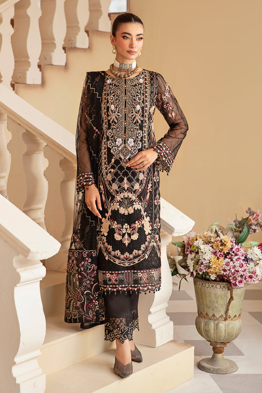Ramsha Minhal Vol-12 Embroidered Organza Unstitched 3Pc Suit M-1205