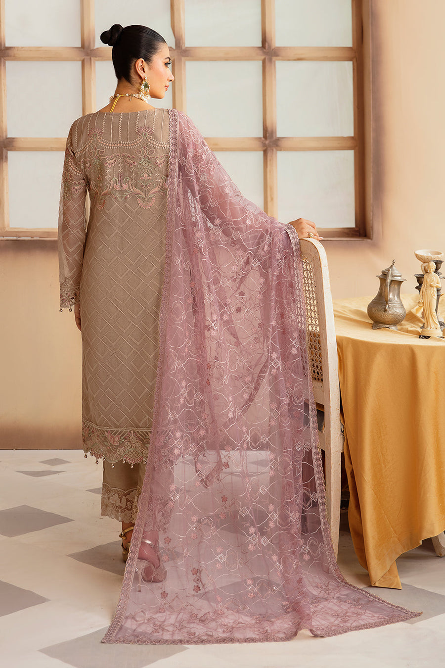 Ramsha Minhal Vol-12 Embroidered Organza Unstitched 3Pc Suit M-1206