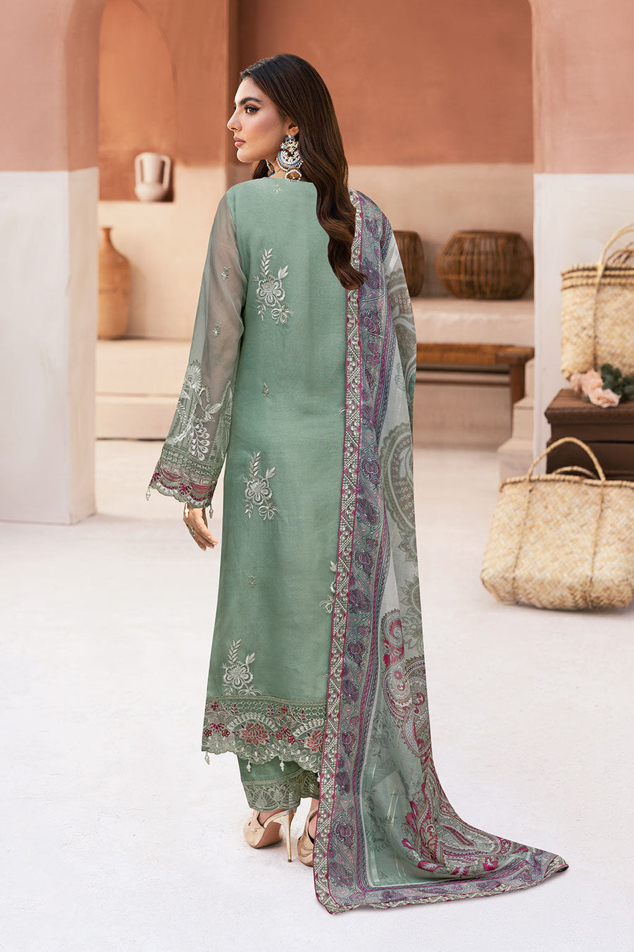 Ramsha Minhal Vol-13 Embroidered Organza Unstitched 3Pc Suit M-1302