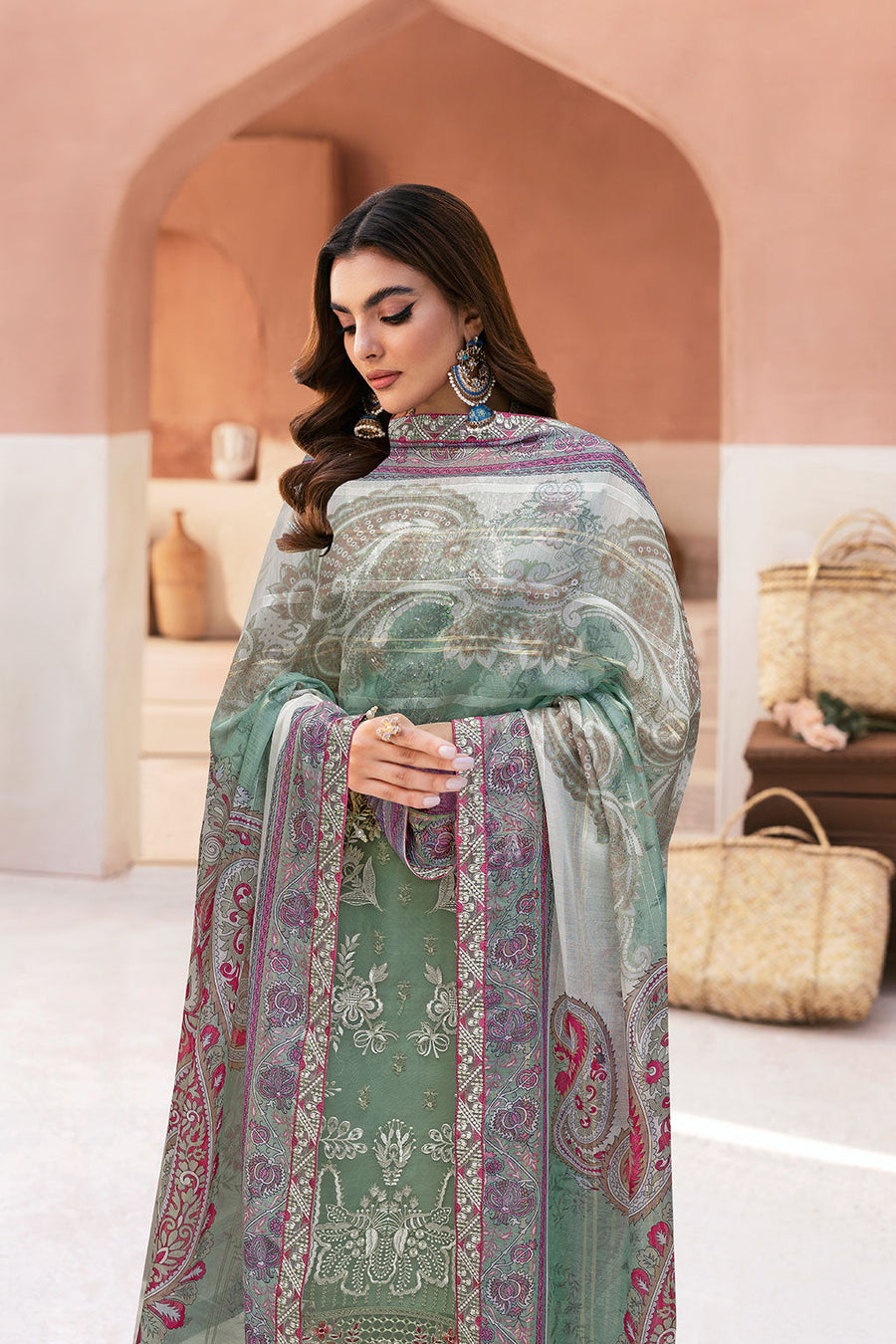 Ramsha Minhal Vol-13 Embroidered Organza Unstitched 3Pc Suit M-1302