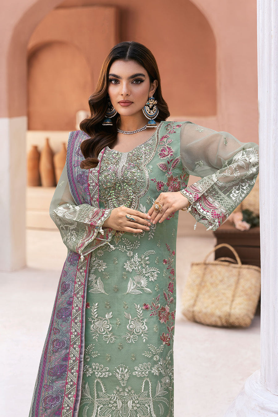 Ramsha Minhal Vol-13 Embroidered Organza Unstitched 3Pc Suit M-1302