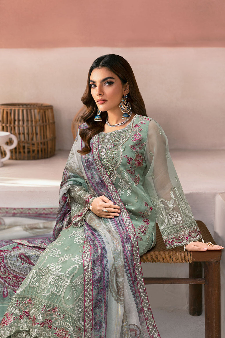 Ramsha Minhal Vol-13 Embroidered Organza Unstitched 3Pc Suit M-1302