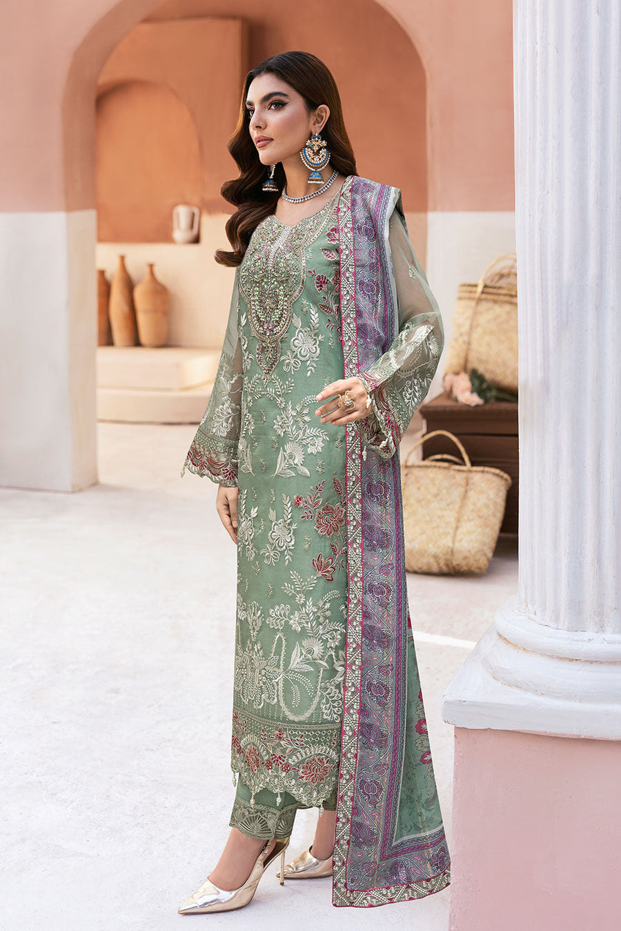 Ramsha Minhal Vol-13 Embroidered Organza Unstitched 3Pc Suit M-1302