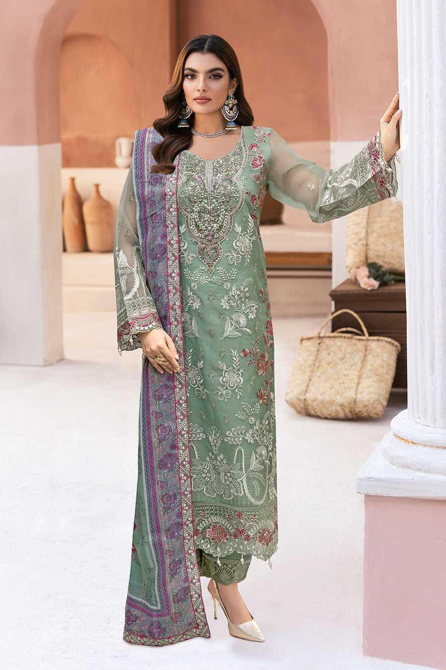 Ramsha Minhal Vol-13 Embroidered Organza Unstitched 3Pc Suit M-1302