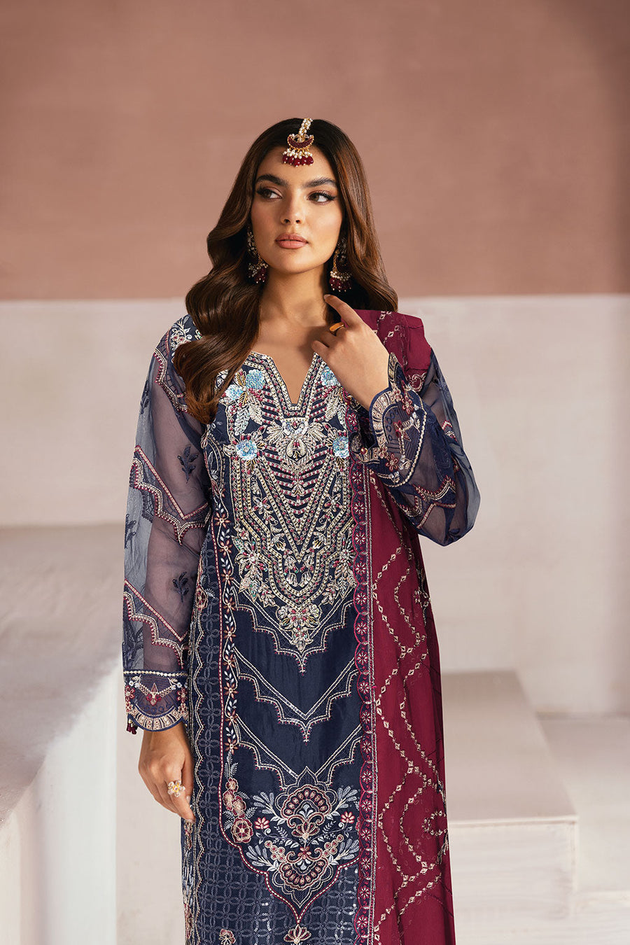 Ramsha Minhal Vol-13 Embroidered Organza Unstitched 3Pc Suit M-1304