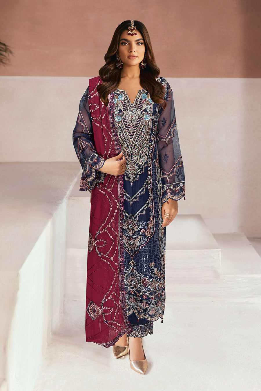 Ramsha Minhal Vol-13 Embroidered Organza Unstitched 3Pc Suit M-1304