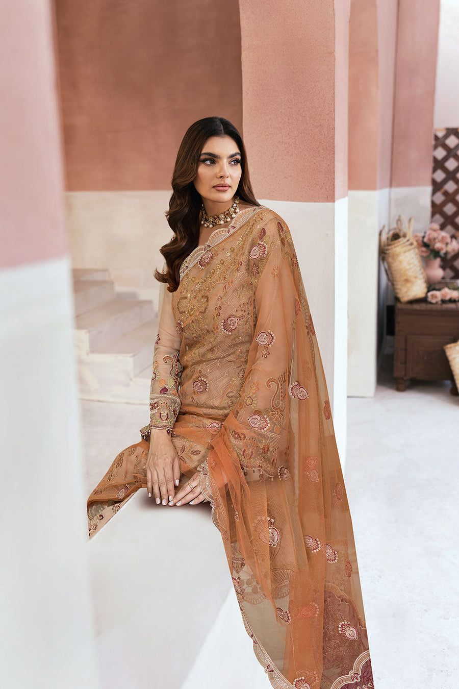 Ramsha Minhal Vol-13 Embroidered Organza Unstitched 3Pc Suit M-1305