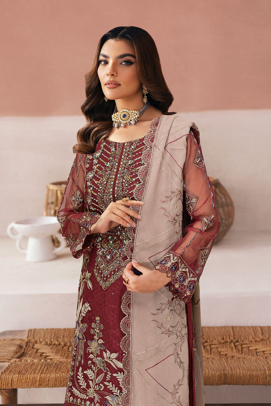Ramsha Minhal Vol-13 Embroidered Organza Unstitched 3Pc Suit M-1308