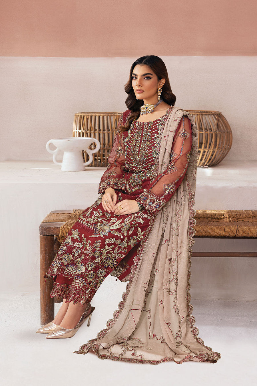 Ramsha Minhal Vol-13 Embroidered Organza Unstitched 3Pc Suit M-1308