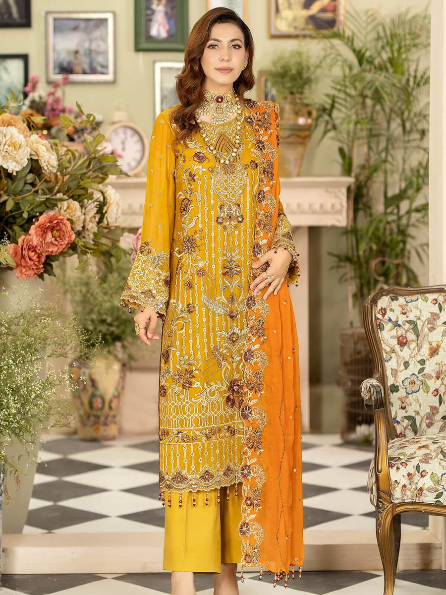 Baagh Majestic by Imrozia Premium Embroidered Chiffon M-42 GULL E CHANDNI