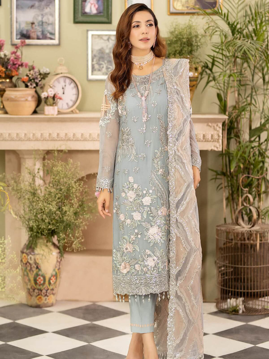 Baagh Majestic by Imrozia Premium Embroidered Chiffon M-44 GULL ASHRAF
