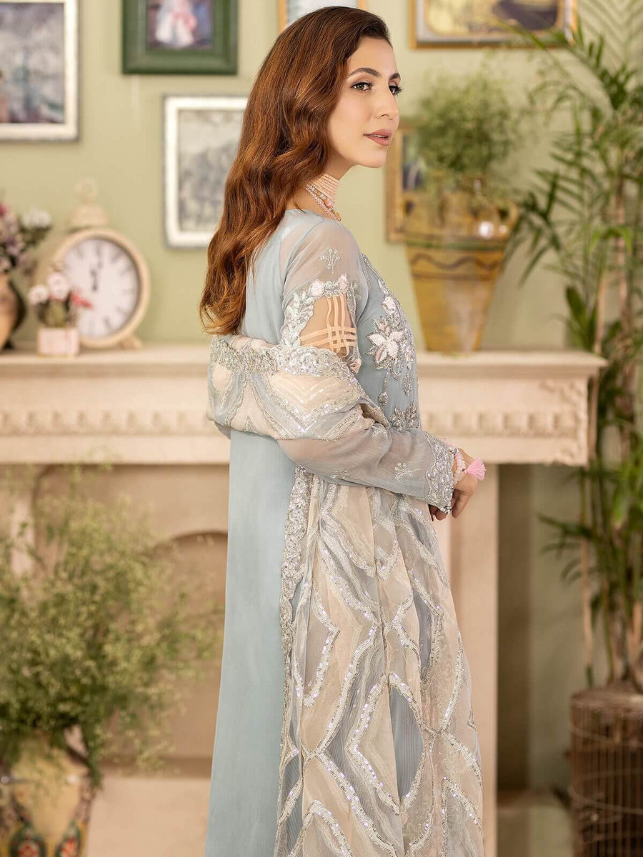 Baagh Majestic by Imrozia Premium Embroidered Chiffon M-44 GULL ASHRAF