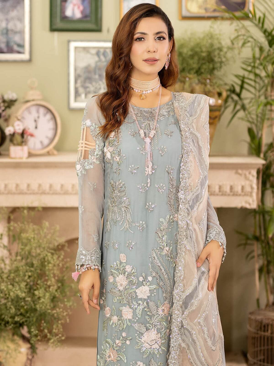 Baagh Majestic by Imrozia Premium Embroidered Chiffon M-44 GULL ASHRAF