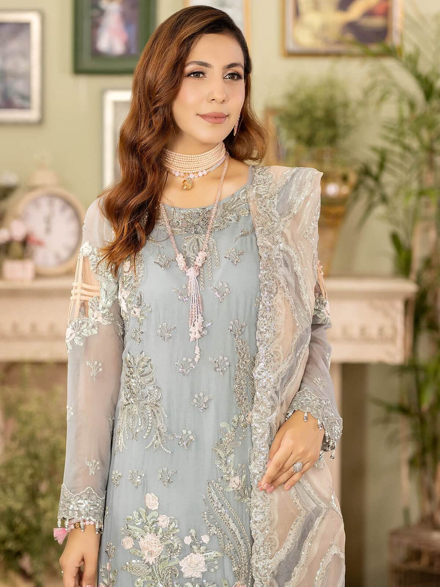 Baagh Majestic by Imrozia Premium Embroidered Chiffon M-44 GULL ASHRAF