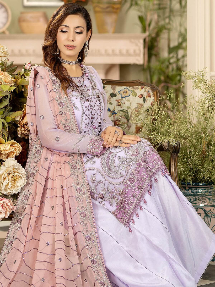 Baagh Majestic by Imrozia Premium Embroidered Chiffon M-46 GULL LALA