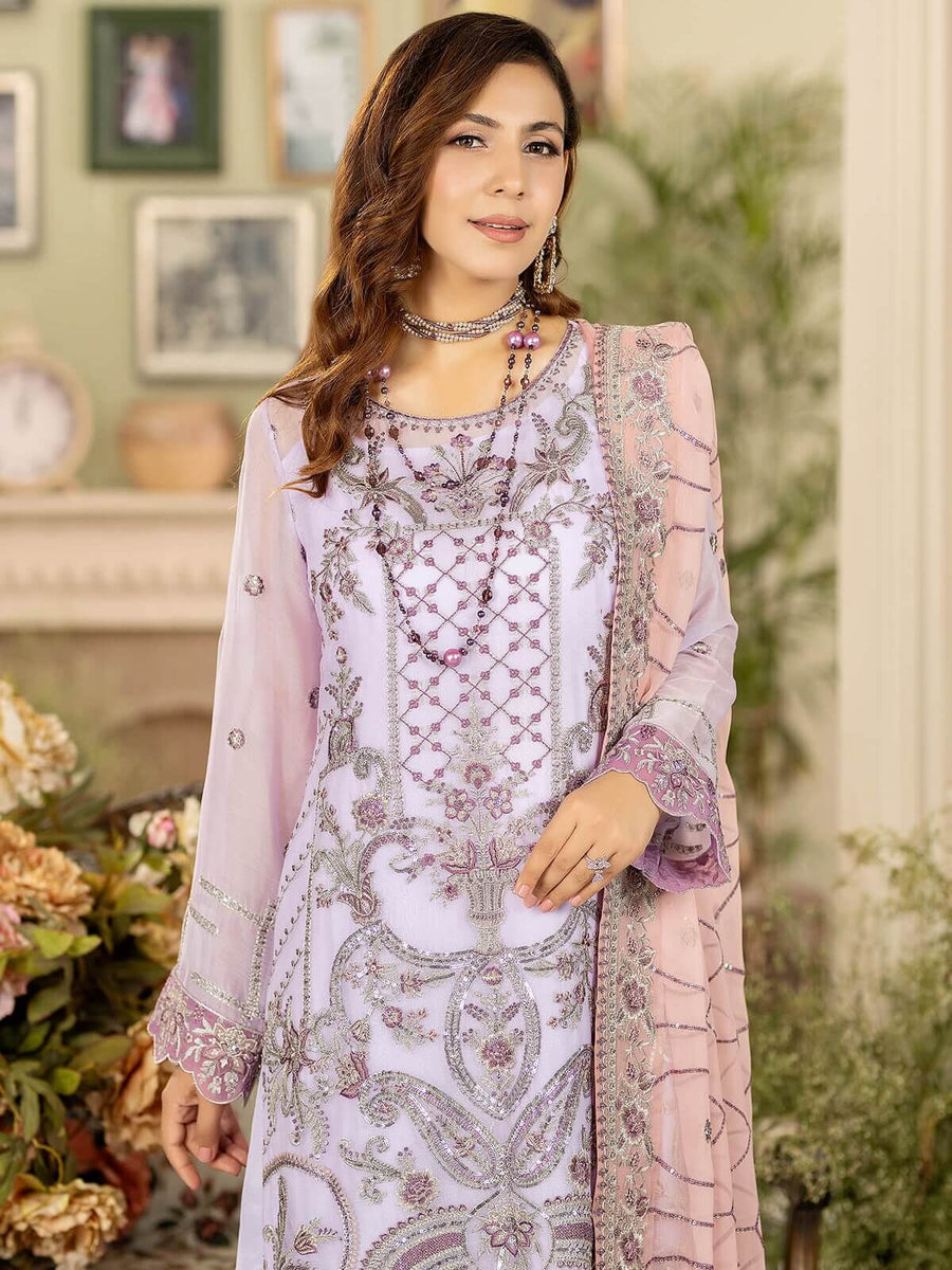 Baagh Majestic by Imrozia Premium Embroidered Chiffon M-46 GULL LALA