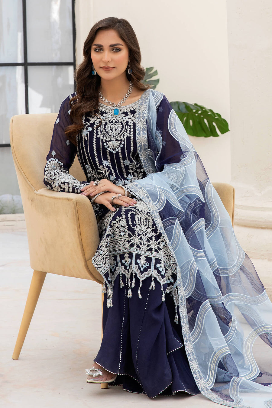 Naqsh Majestic By Imrozia Premium Unstitched Chiffon 3Pc Suit M-54 Zoe