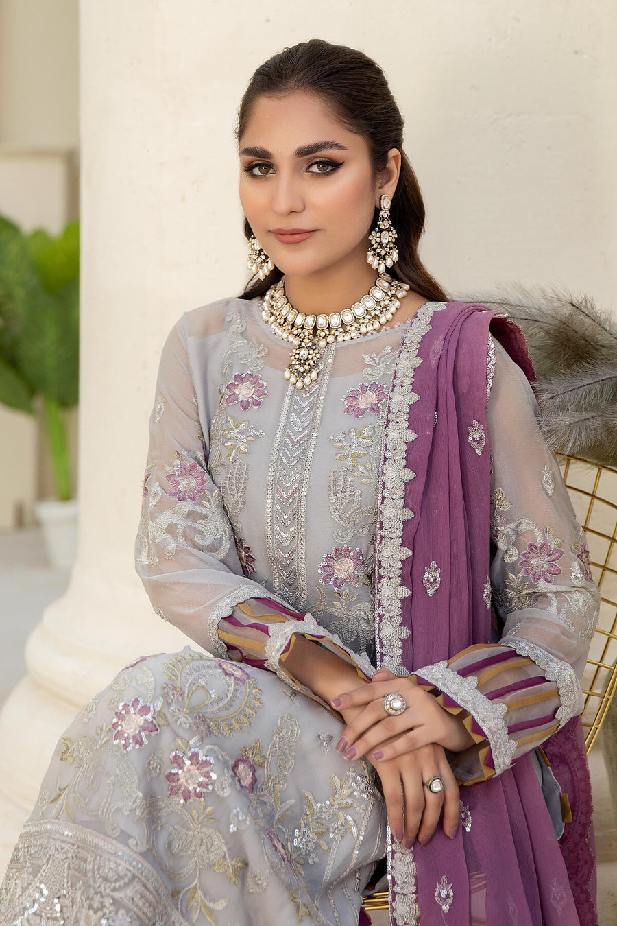 Naqsh Majestic By Imrozia Premium Unstitched Chiffon 3Pc Suit M-57 Ivy