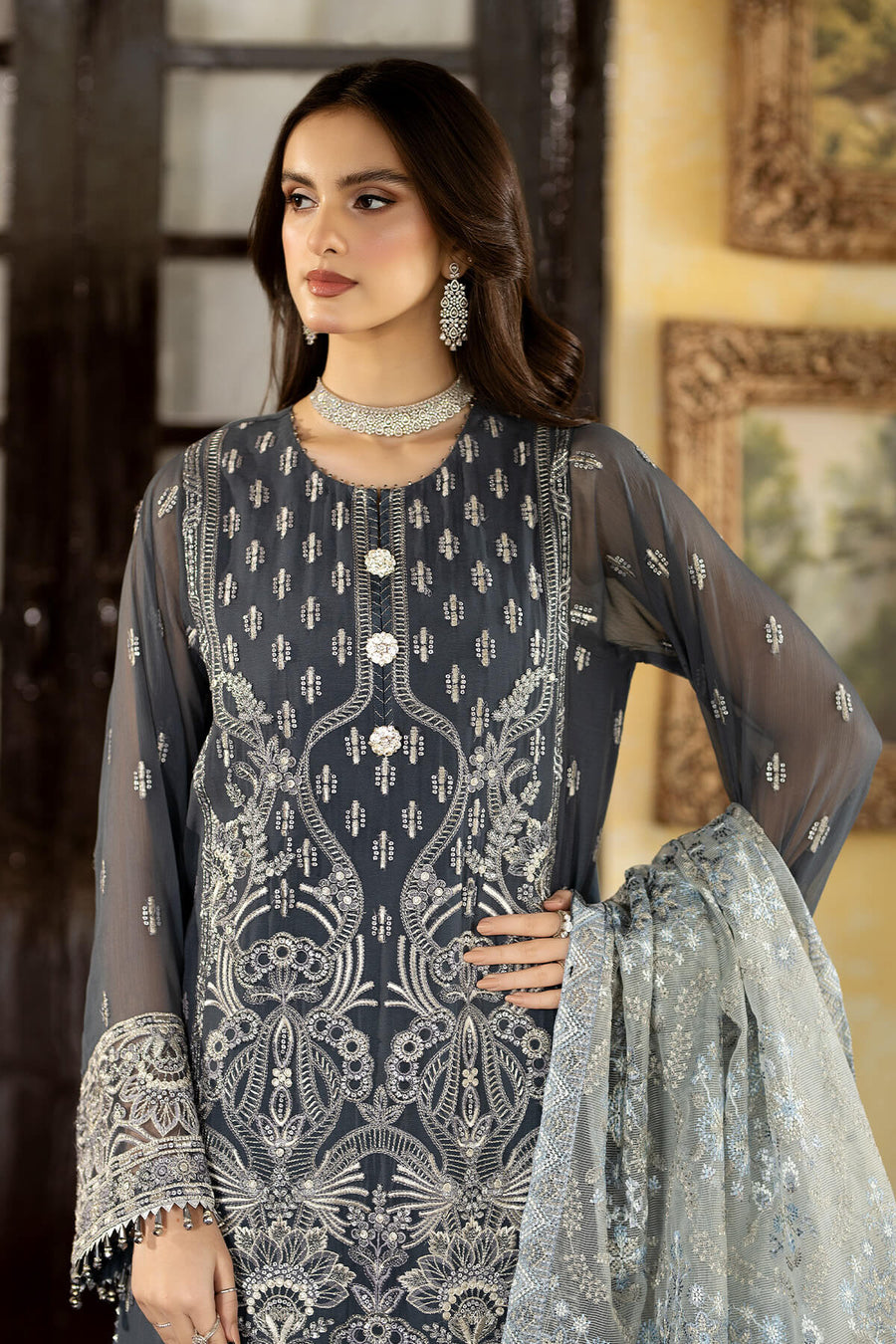 Enliven Majestic by Imrozia Premium Unstitched Chiffon 3Pc Suit M-70 Soleil