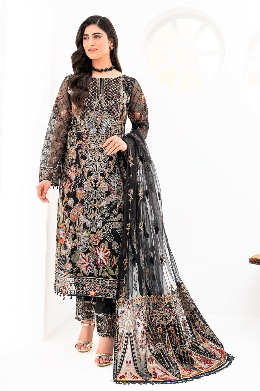 Ramsha Minhal Vol-08 Embroidered Organza Unstitched 3Pc Suit M-803