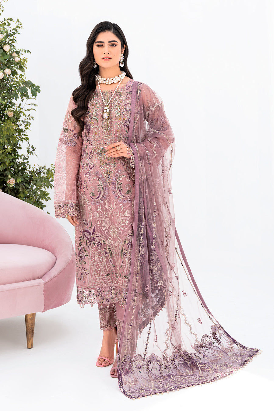 Ramsha Minhal Vol-08 Embroidered Organza Unstitched 3Pc Suit M-804