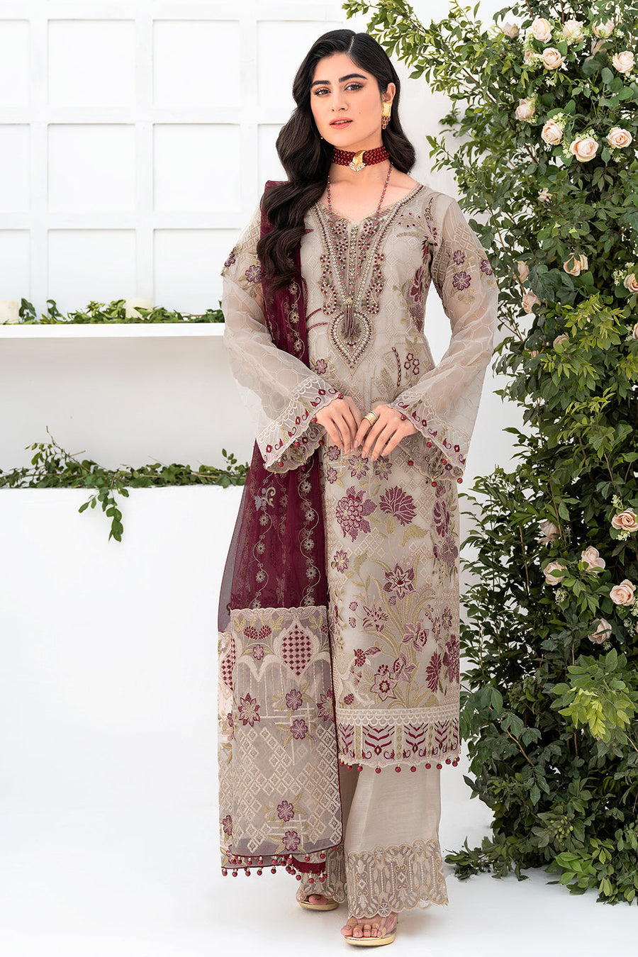 Ramsha Minhal Vol-08 Embroidered Organza Unstitched 3Pc Suit M-806