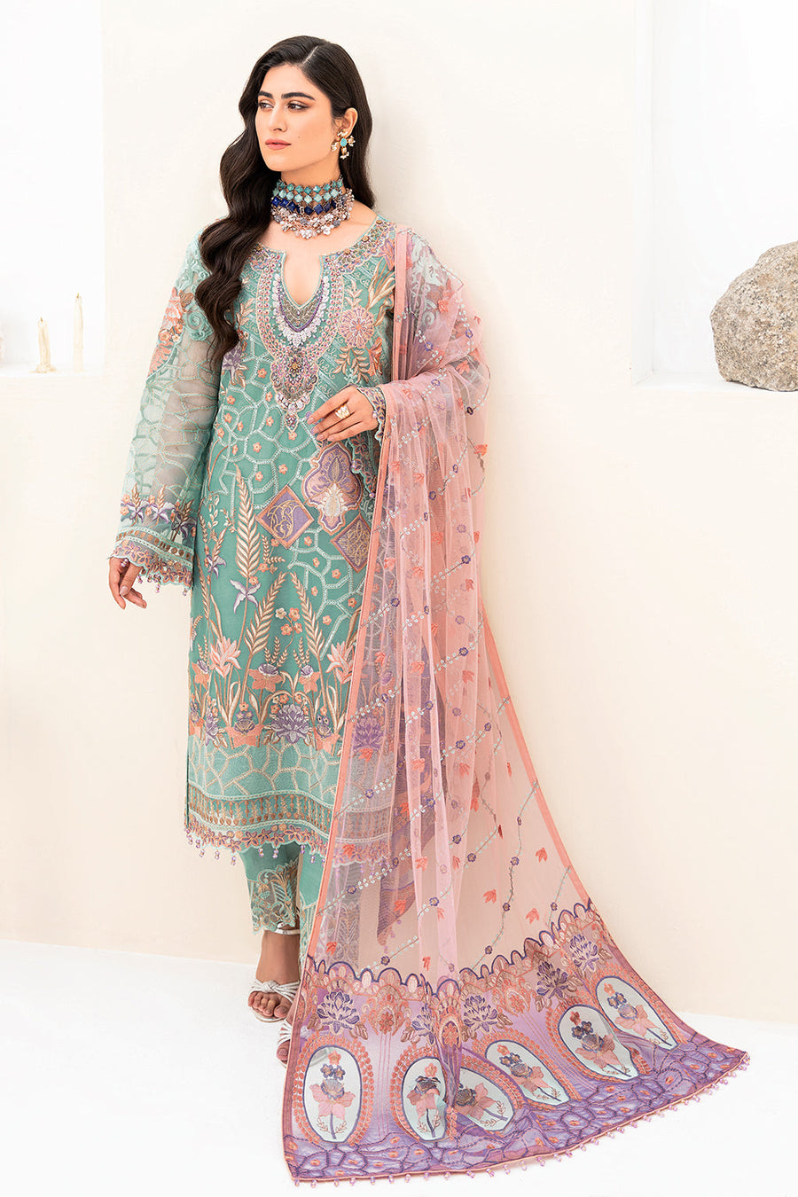Ramsha Minhal Vol-08 Embroidered Organza Unstitched 3Pc Suit M-807