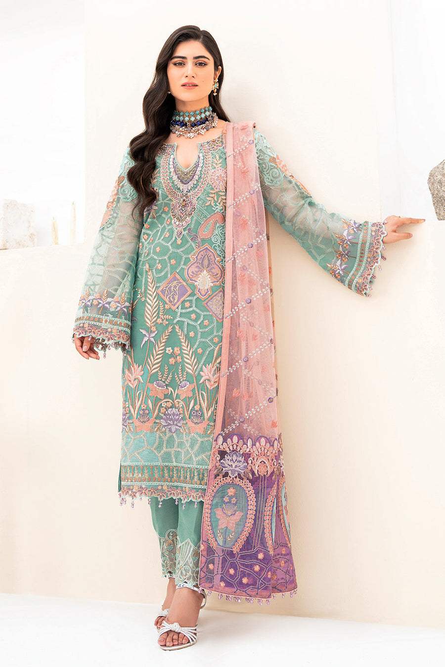 Ramsha Minhal Vol-08 Embroidered Organza Unstitched 3Pc Suit M-807