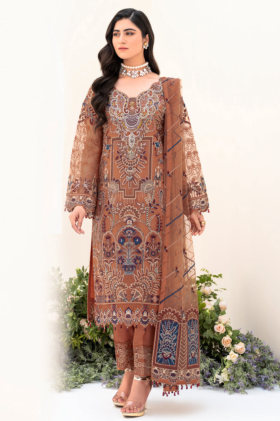 Ramsha Minhal Vol-08 Embroidered Organza Unstitched 3Pc Suit M-808