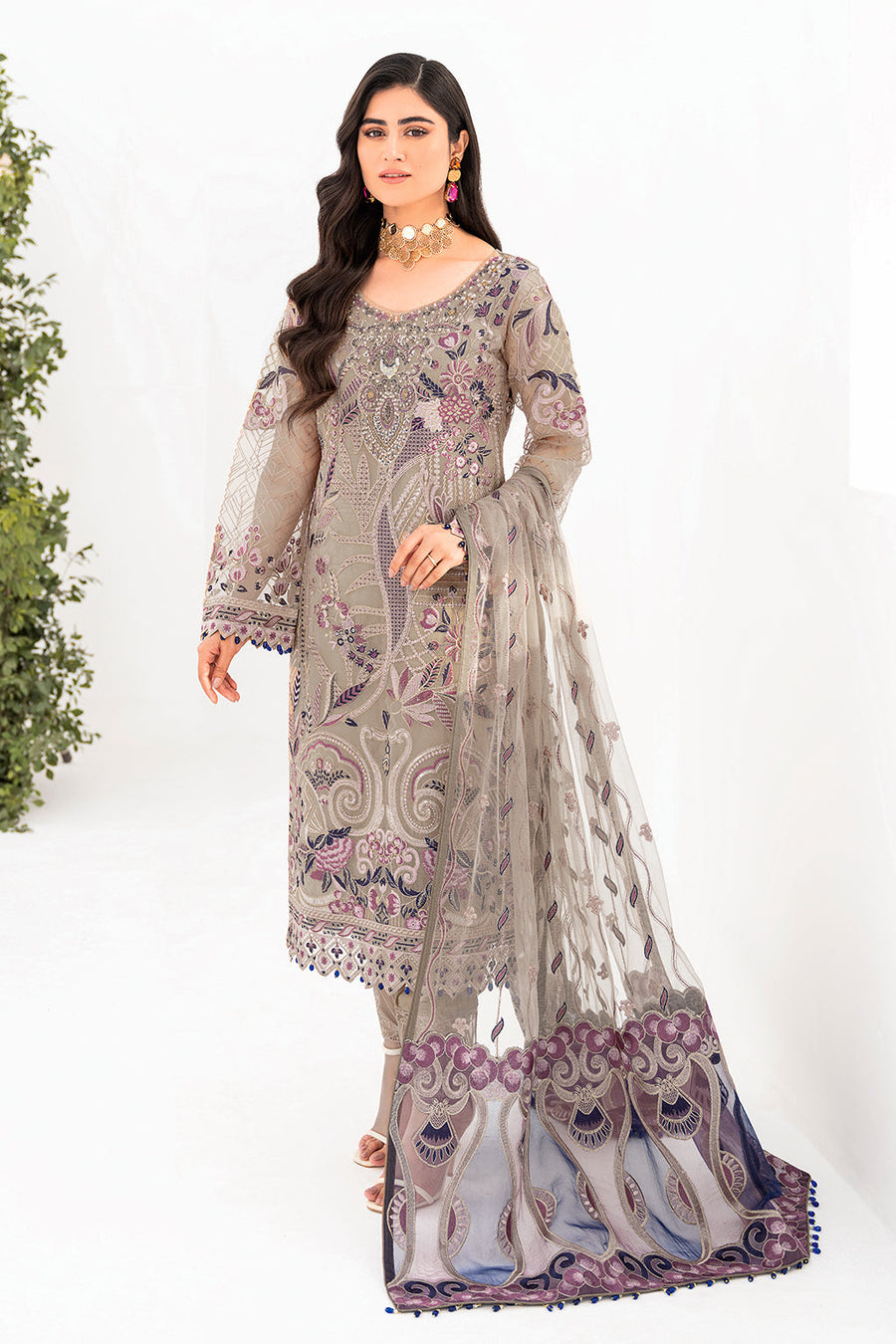 Ramsha Minhal Vol-08 Embroidered Organza Unstitched 3Pc Suit M-809